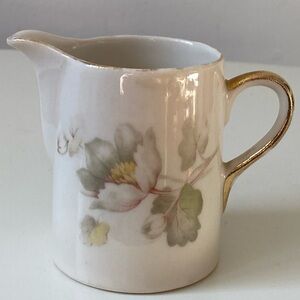 Vintage Floral Ceramic Creamer with 22 Karat Gold Accents